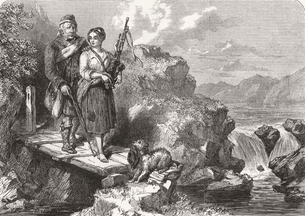 SCOTLAND. Fine arts. The blind piper 1847 old antique vintage print picture